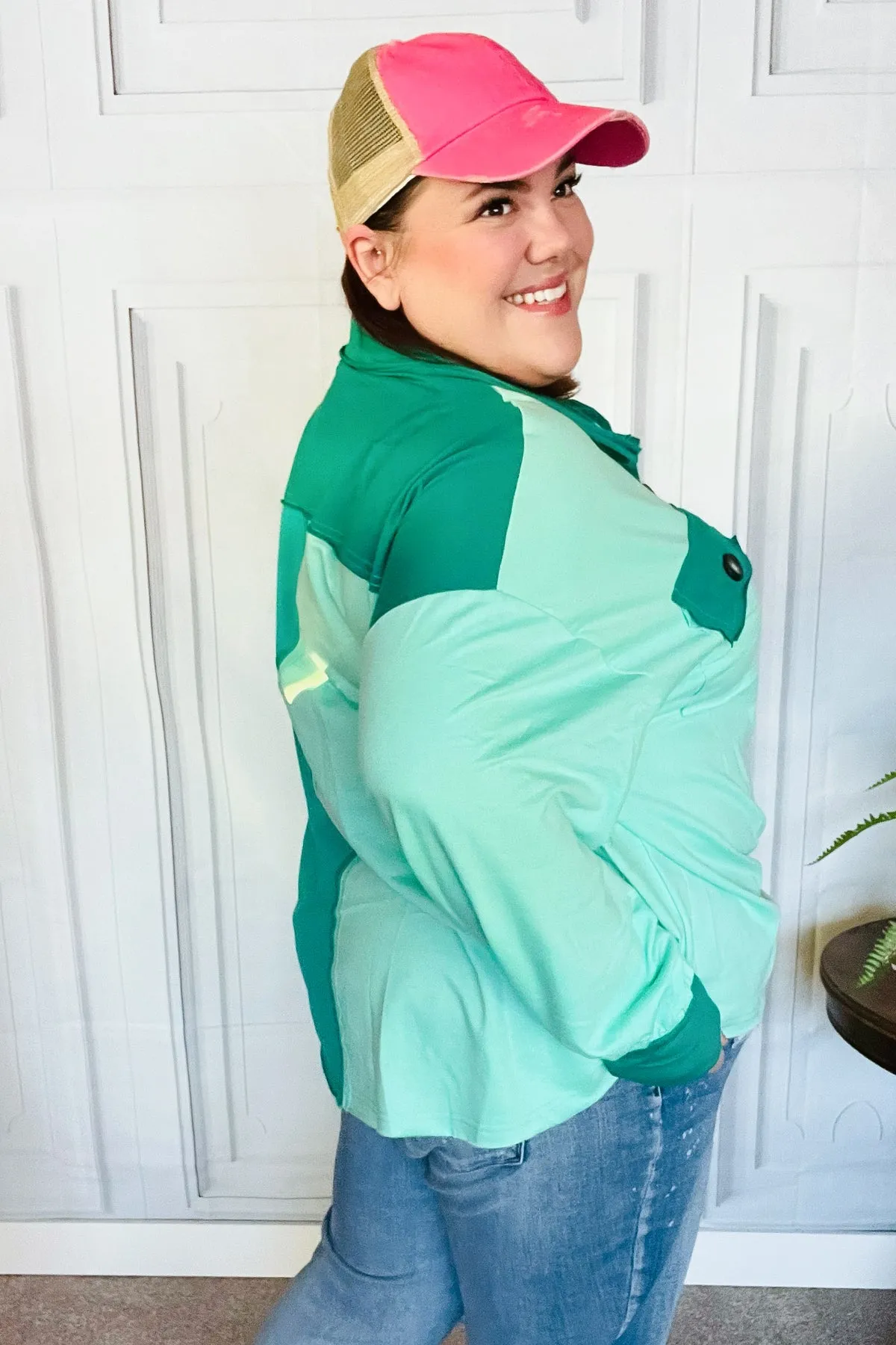 On The Way Up Mint Color Block Button Down Pullover sold by Charming Charlie product image thumbnail 2