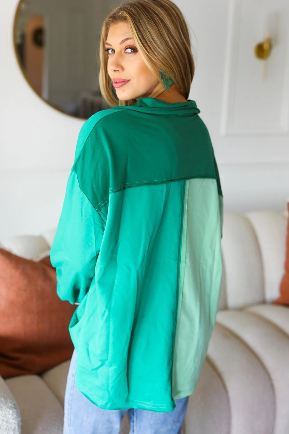 On The Way Up Mint Color Block Button Down Pullover sold by Charming Charlie product image thumbnail 5