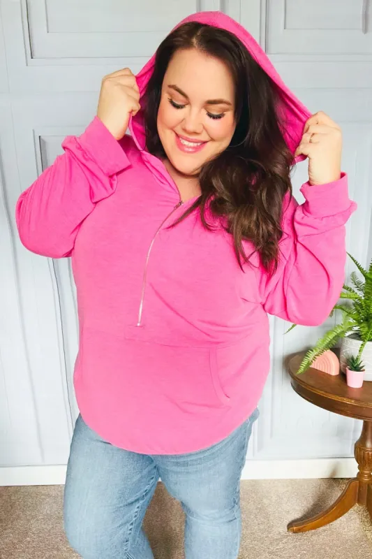 Ready to Relax Hot Pink Half Zip French Terry Hoodie sold by Charming Charlie