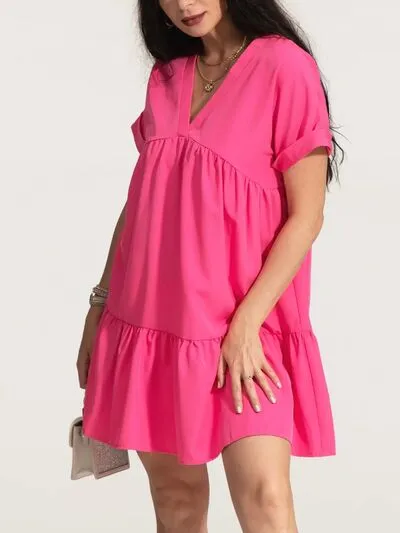 V-Neck Short Sleeve Ruffle Hem Dress sold by Charming Charlie product image thumbnail 3