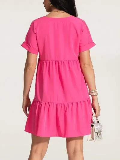 V-Neck Short Sleeve Ruffle Hem Dress sold by Charming Charlie product image thumbnail 2