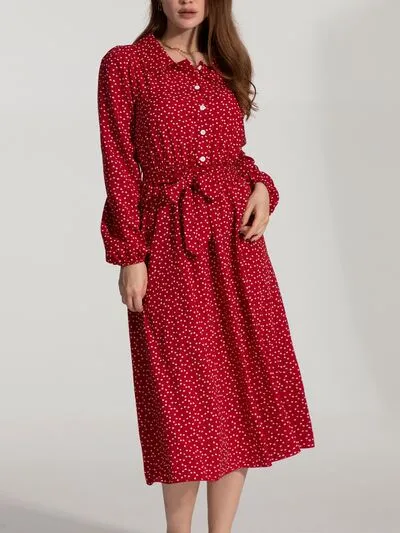 Tied Printed Button Up Balloon Sleeve Dress sold by Charming Charlie product image thumbnail 3