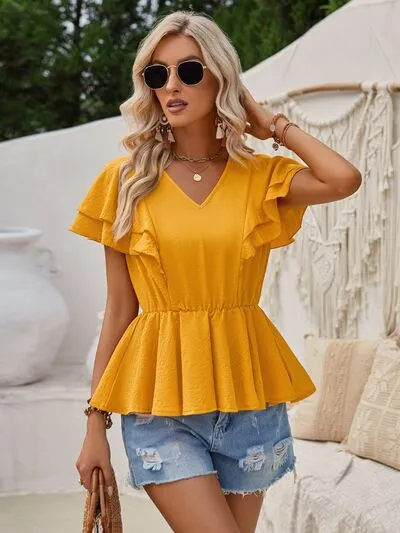 Ruffled V-Neck Peplum Blouse sold by Charming Charlie product image thumbnail 4