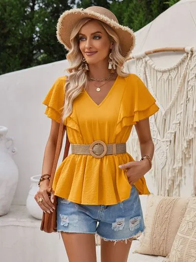 Ruffled V-Neck Peplum Blouse sold by Charming Charlie product image thumbnail 5