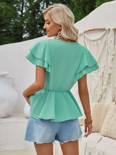 Ruffled V-Neck Peplum Blouse sold by Charming Charlie product image thumbnail 2