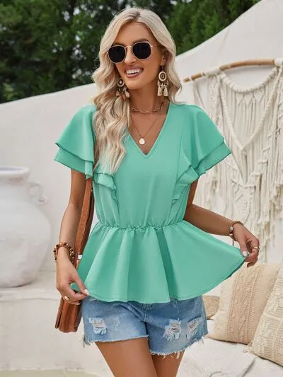 Ruffled V-Neck Peplum Blouse sold by Charming Charlie product image thumbnail 3