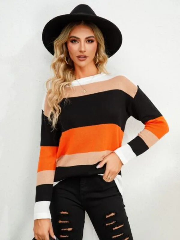 Striped Round Neck Dropped Shoulder Sweater sold by Charming Charlie