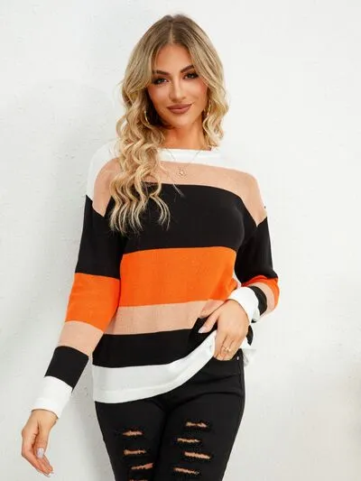 Striped Round Neck Dropped Shoulder Sweater sold by Charming Charlie product image thumbnail 5