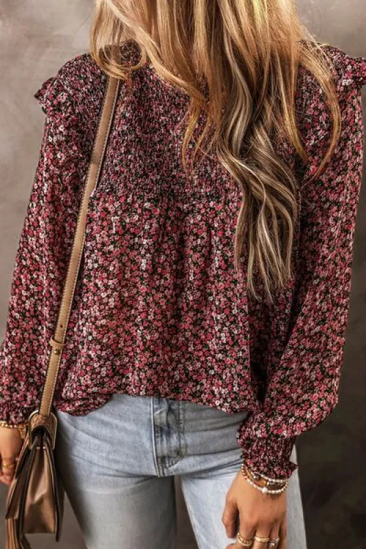 Ruffled Floral Waffle-Knit Blouse sold by Charming Charlie