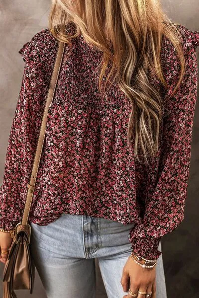 Ruffled Floral Waffle-Knit Blouse sold by Charming Charlie