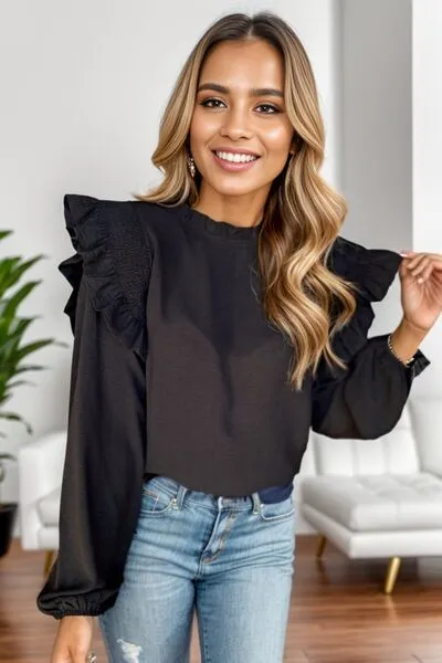 Ruffled Mock Neck Balloon Sleeve Blouse sold by Charming Charlie product image thumbnail 5