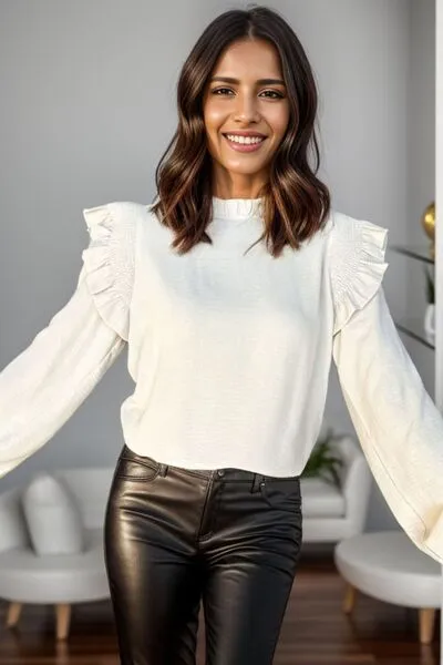 Ruffled Mock Neck Balloon Sleeve Blouse sold by Charming Charlie product image thumbnail 3