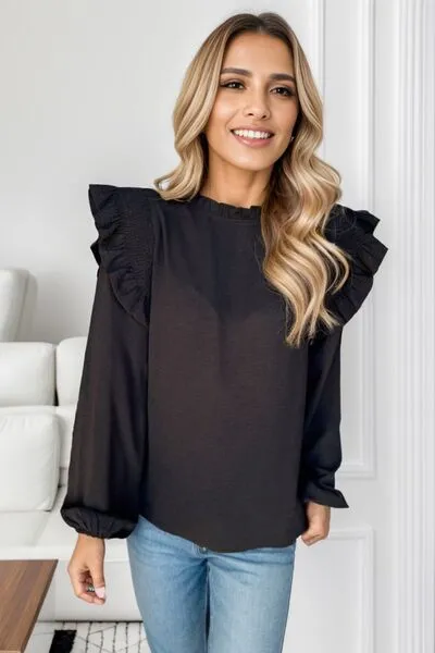 Ruffled Mock Neck Balloon Sleeve Blouse sold by Charming Charlie product image thumbnail 4