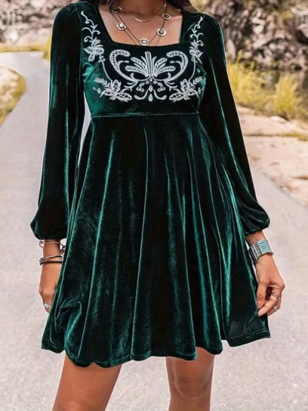 Printed Square Neck Long Sleeve Mini Dress sold by Charming Charlie