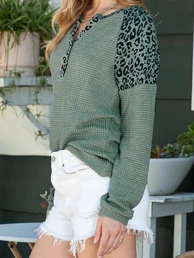 Leopard Notched Raglan Sleeve Knit Top sold by Charming Charlie product image thumbnail 3