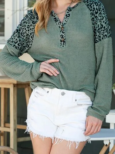 Leopard Notched Raglan Sleeve Knit Top sold by Charming Charlie product image thumbnail 4