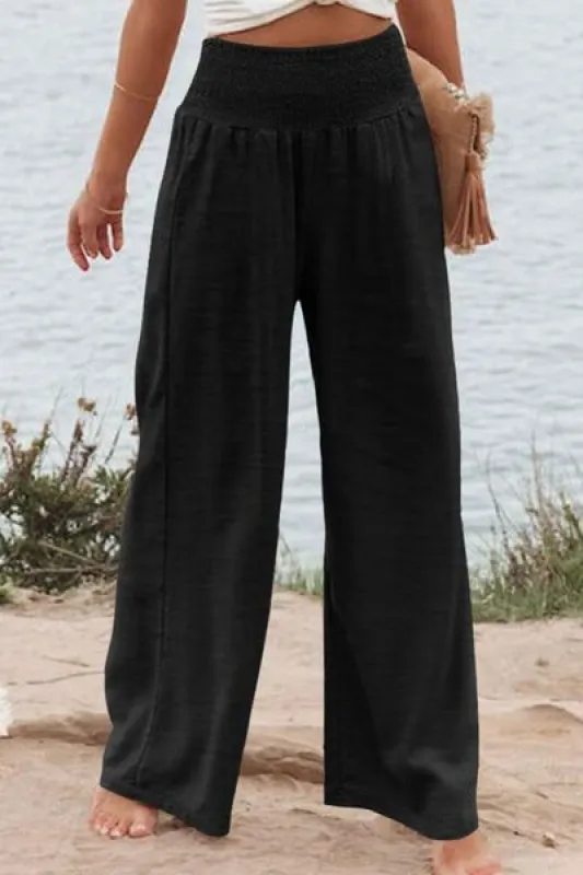 Plus Size Smocked High Waist Wide Leg Pants sold by Charming Charlie