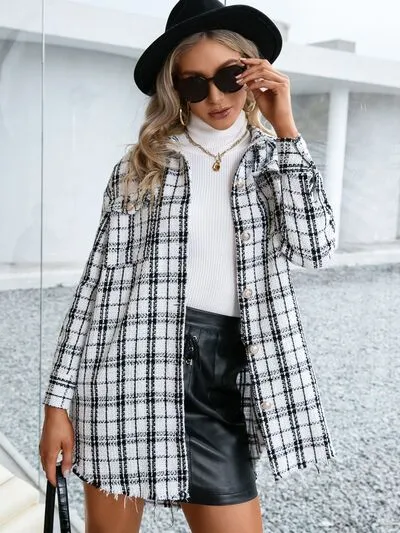 Plaid Pocketed Button Up Dropped Shoulder Jacket sold by Charming Charlie product image thumbnail 3