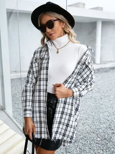 Plaid Pocketed Button Up Dropped Shoulder Jacket sold by Charming Charlie product image thumbnail 4