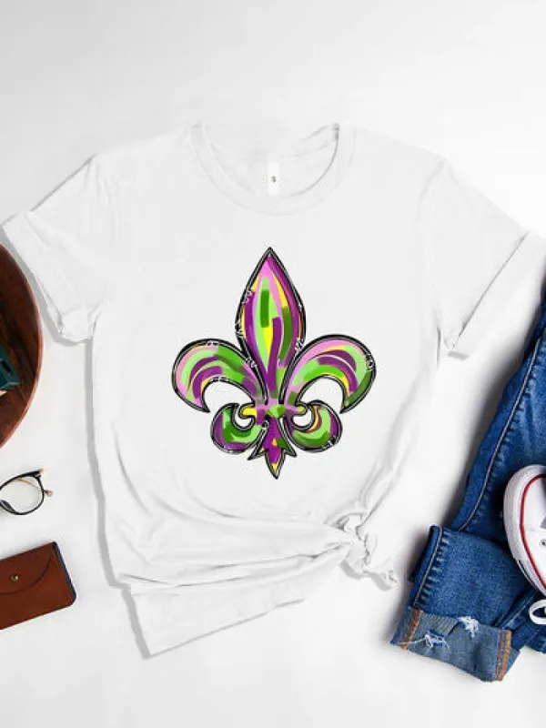 Mardi Gras Graphic Round Neck Short Sleeve T-Shirt sold by Charming Charlie