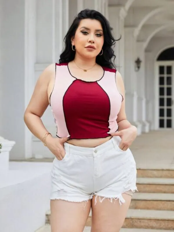 Plus Size Contrast Round Neck Tank sold by Charming Charlie