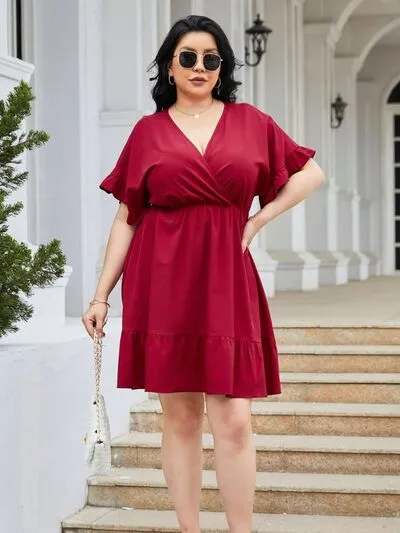 Plus Size Ruched Surplice Flounce Sleeve Mini Dress sold by Charming Charlie product image thumbnail 4