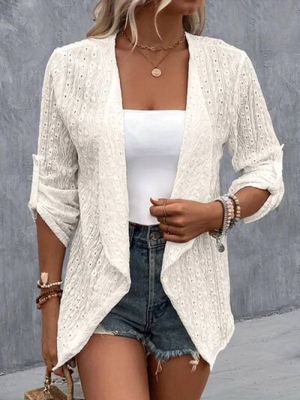 Eyelet Roll-Tab Sleeve Cardigan sold by Charming Charlie