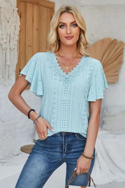 Eyelet Applique V-Neck Cap Sleeve T-Shirt sold by Charming Charlie product image thumbnail 3