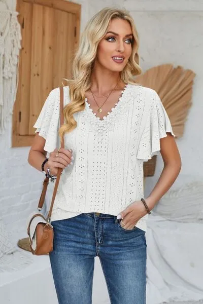 Eyelet Applique V-Neck Cap Sleeve T-Shirt sold by Charming Charlie product image thumbnail 5
