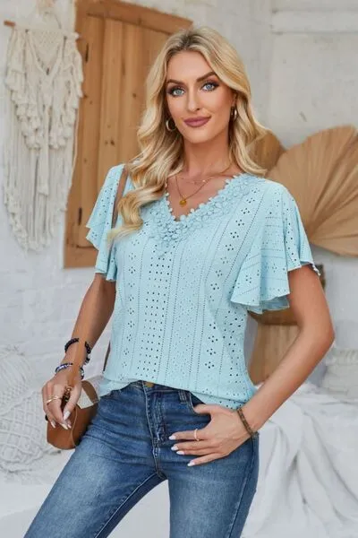 Eyelet Applique V-Neck Cap Sleeve T-Shirt sold by Charming Charlie product image thumbnail 2