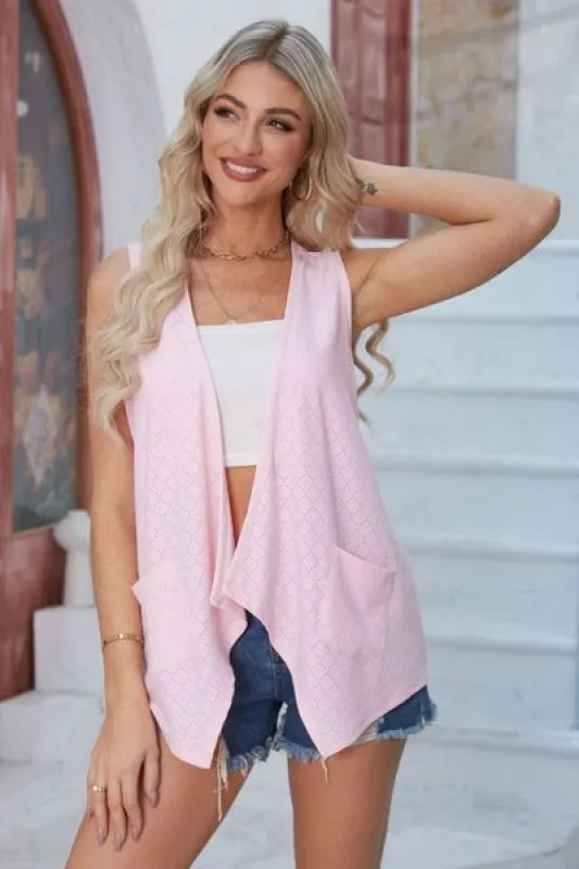 Eyelet Open Front Sleeveless Cardigan sold by Charming Charlie