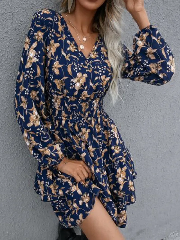 Floral Layered Surplice Balloon Sleeve Dress sold by Charming Charlie