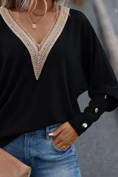 Decorative Button V-Neck Lantern Sleeve Blouse sold by Charming Charlie product image thumbnail 4