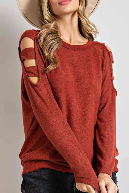 Cutout Round Neck Long Sleeve Blouse sold by Charming Charlie