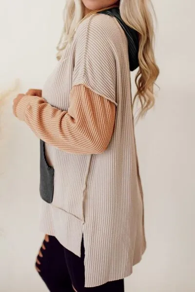 Color Block Exposed Seam Dropped Shoulder Hoodie sold by Charming Charlie product image thumbnail 2