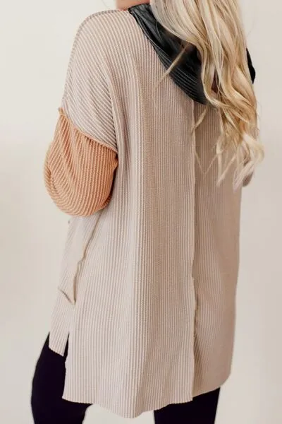 Color Block Exposed Seam Dropped Shoulder Hoodie sold by Charming Charlie product image thumbnail 3