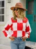 Checkered Round Neck Dropped Shoulder Sweater sold by Charming Charlie