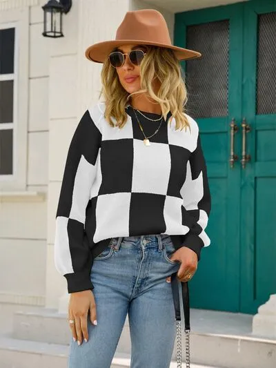 Checkered Round Neck Dropped Shoulder Sweater sold by Charming Charlie product image thumbnail 5