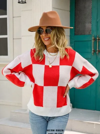 Checkered Round Neck Dropped Shoulder Sweater sold by Charming Charlie product image thumbnail 2