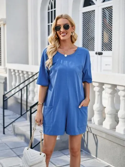 Backless Pocketed Round Neck Half Sleeve Romper sold by Charming Charlie product image thumbnail 4