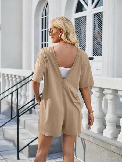Backless Pocketed Round Neck Half Sleeve Romper sold by Charming Charlie product image thumbnail 2