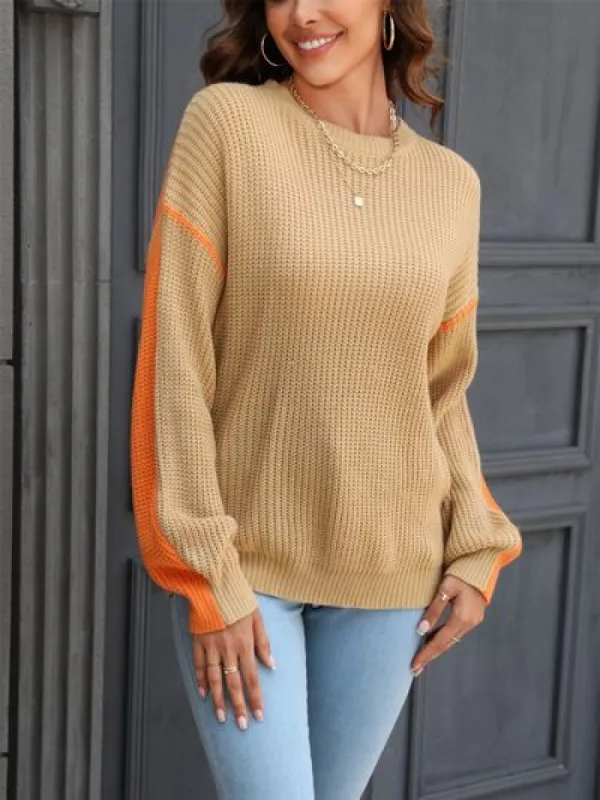 Contrast Round Neck Dropped Shoulder Sweater sold by Charming Charlie