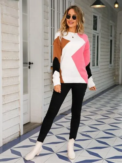 Color Block Round Neck Dropped Shoulder Sweater sold by Charming Charlie product image thumbnail 4