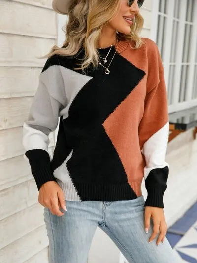 Color Block Round Neck Dropped Shoulder Sweater sold by Charming Charlie product image thumbnail 5