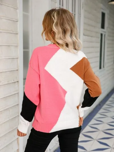 Color Block Round Neck Dropped Shoulder Sweater sold by Charming Charlie product image thumbnail 3