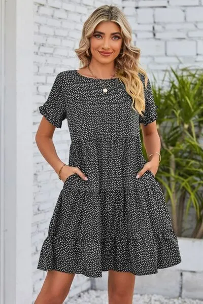 Polka Dot Round Neck Tiered Dress sold by Charming Charlie