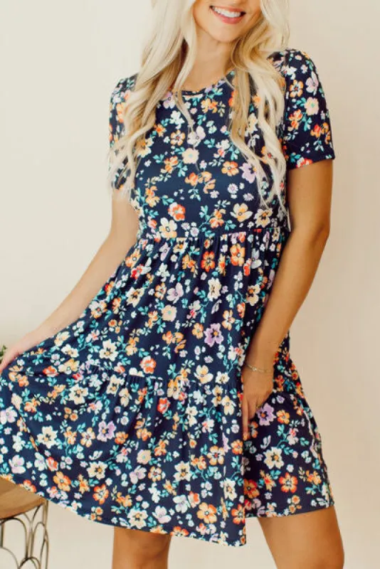 Floral Round Neck Short Sleeve Mini Dress sold by Charming Charlie