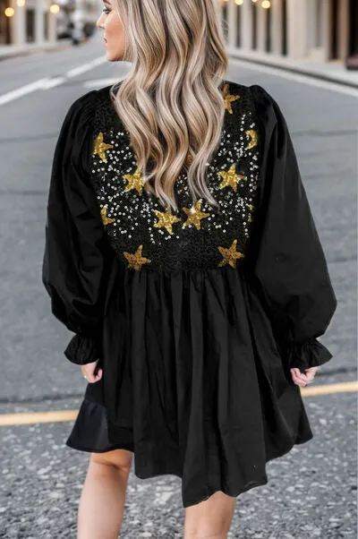 Star Sequin Round Neck Flounce Sleeve Mini Dress sold by Charming Charlie product image thumbnail 2