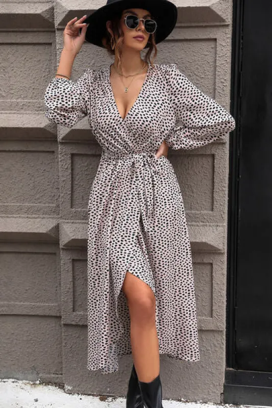 Slit Printed Surplice Balloon Sleeve Dress sold by Charming Charlie