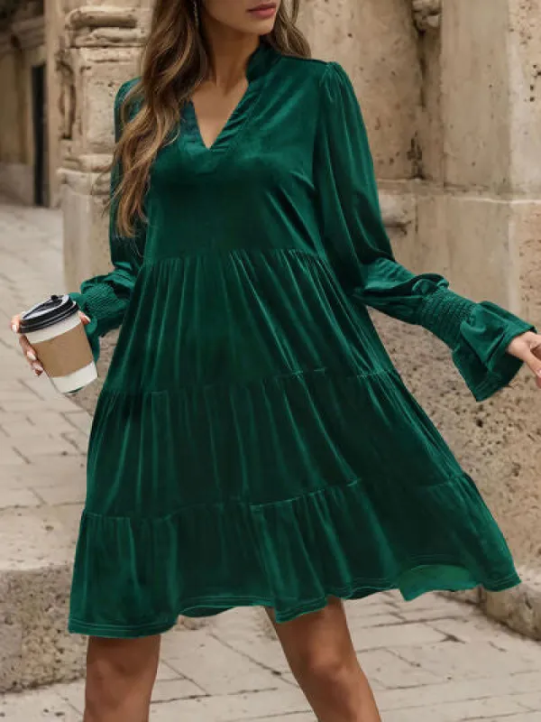 Notched Long Sleeve Tiered Dress sold by Charming Charlie